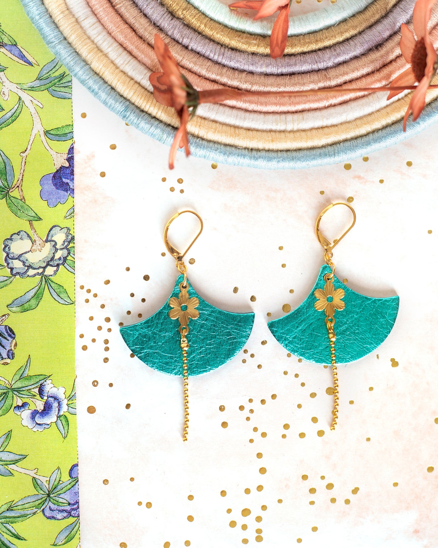Boucles d'oreilles Chiara cuir bleu turquoise