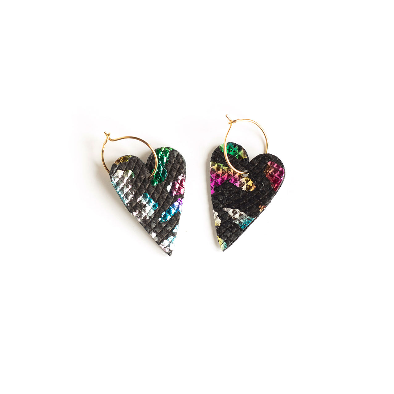 Boucles d'oreilles coeurs noir motifs léopard multicolores