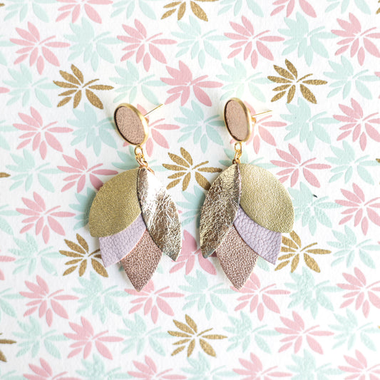 Boucles d'oreilles Dahlia - cuir or rose, platine, vieil or, rose gris