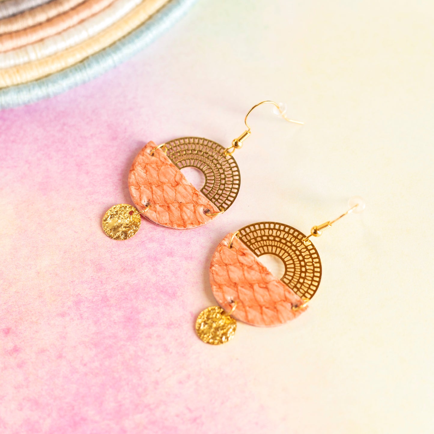 Boucles d'oreilles Ronda cuir rose saumon