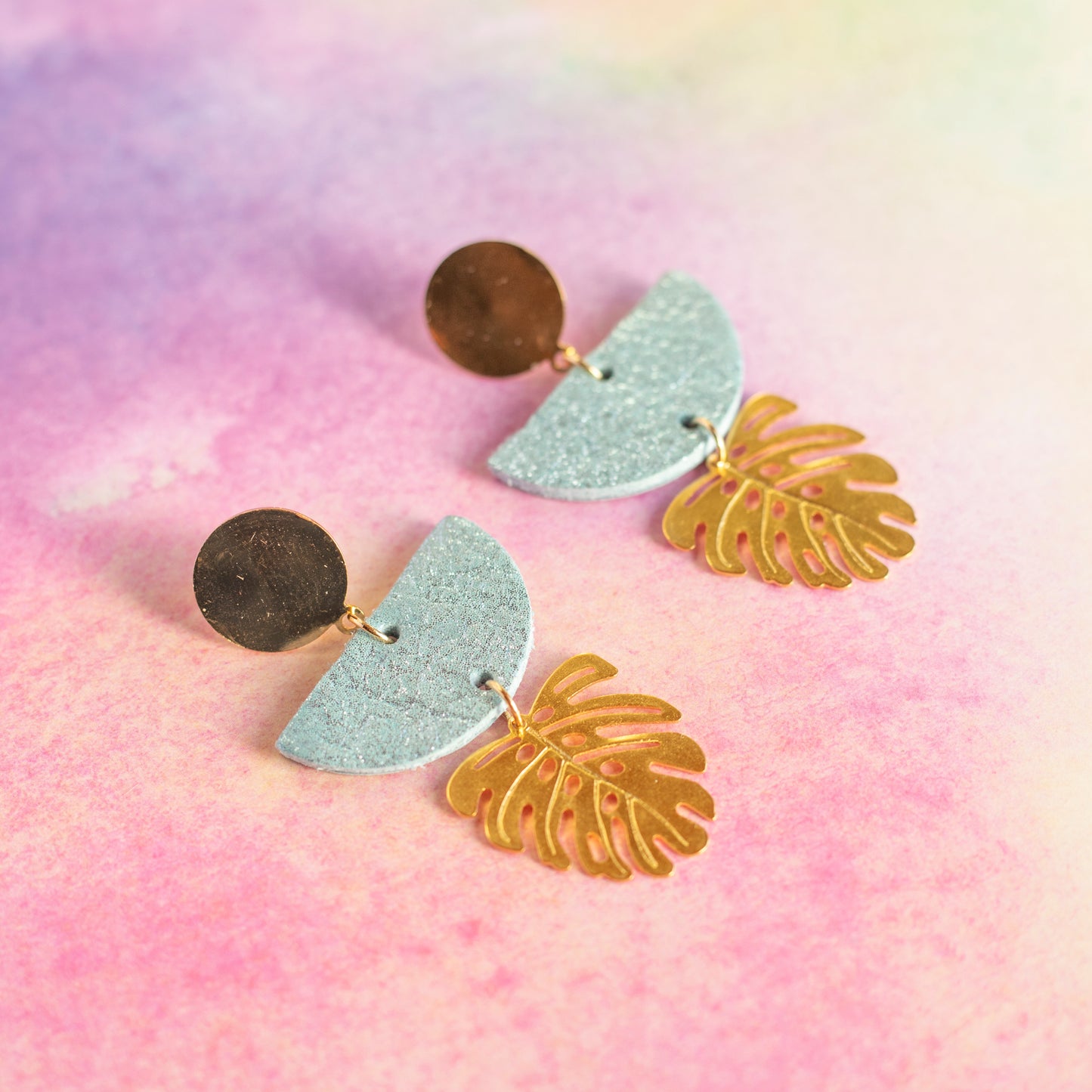 Boucles d'oreilles Soria cuir bleu ciel