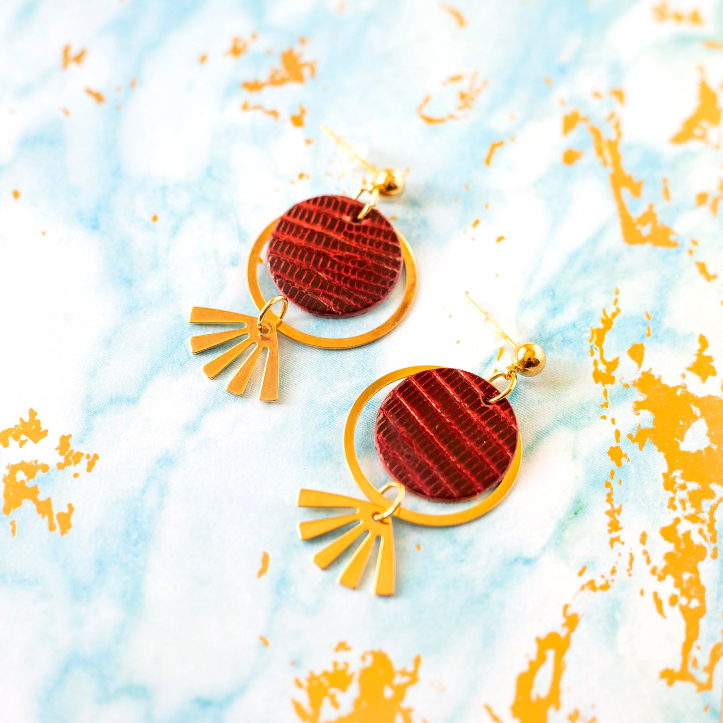 Boucles d'oreilles Kléo cuir rouge bordeaux