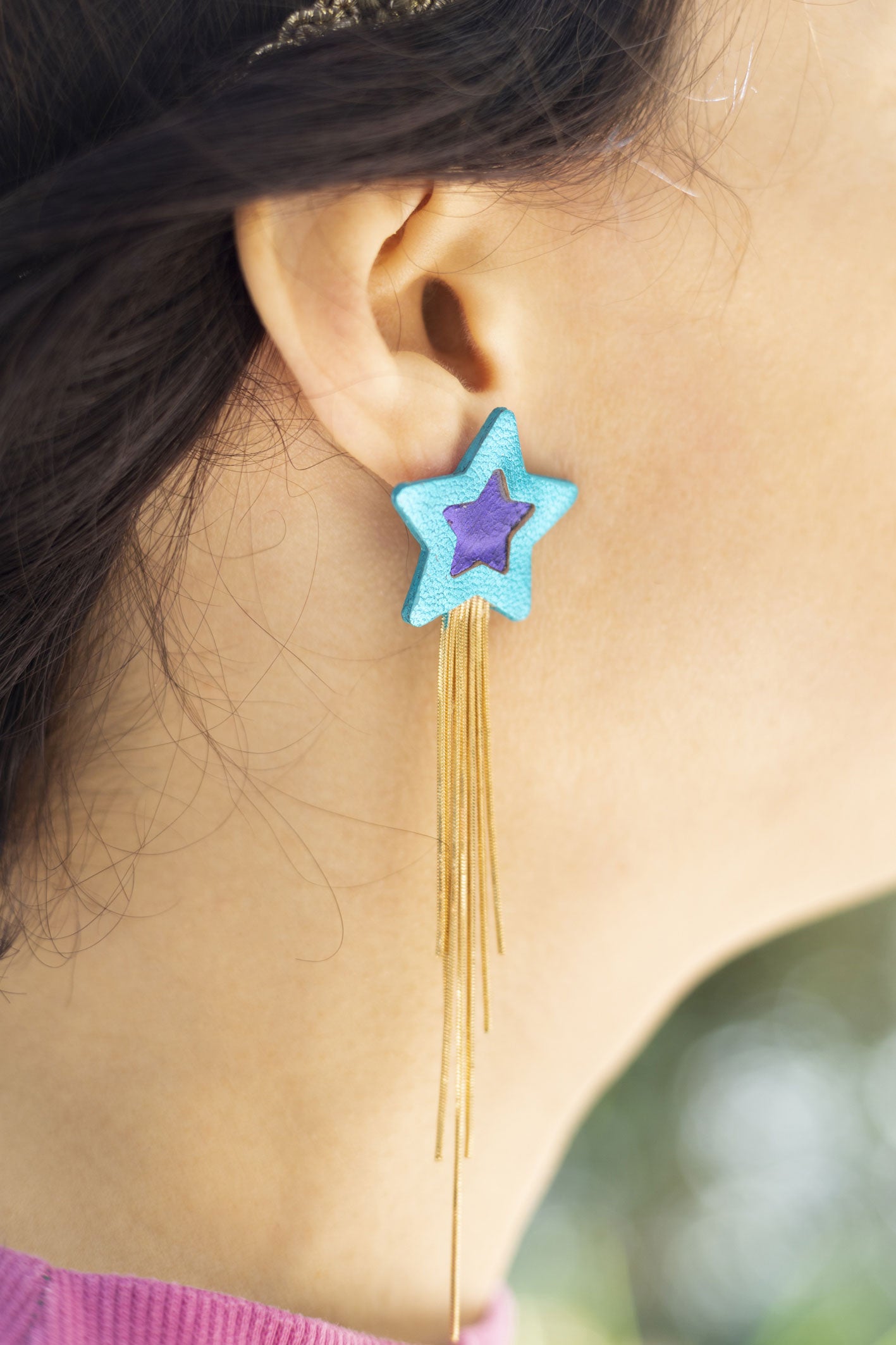Boucles d'oreilles Comètes fuchsia et orange