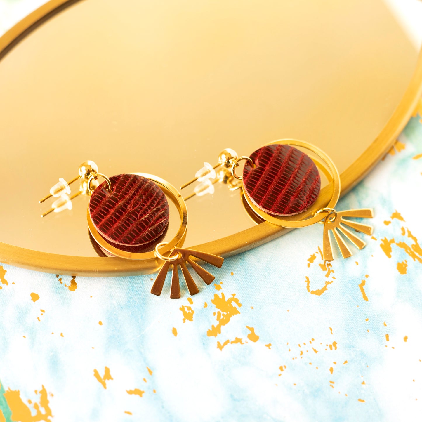 Boucles d'oreilles Kléo cuir rouge bordeaux