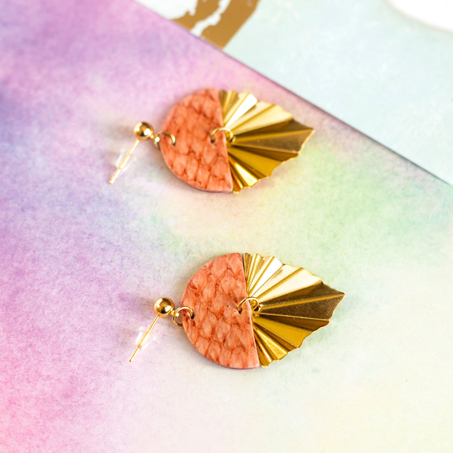 Boucles d'oreilles Haley cuir rose saumon