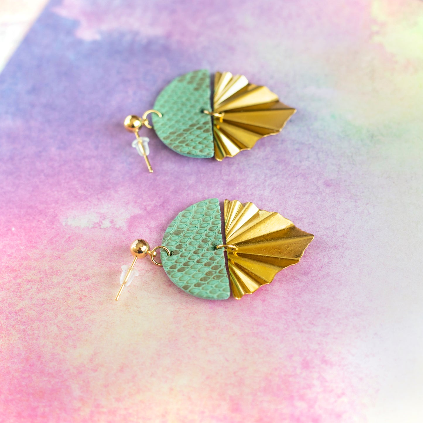 Boucles d'oreilles Haley cuir vert lichen