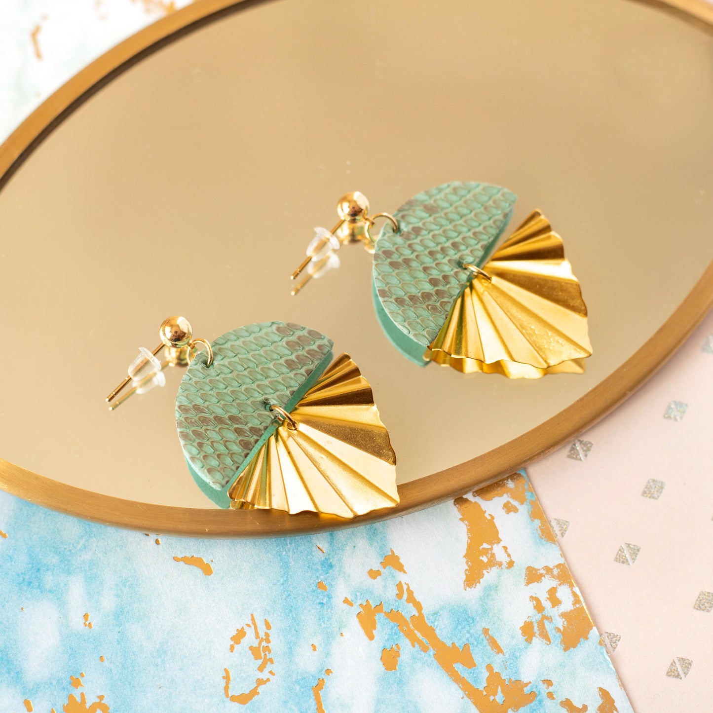Boucles d'oreilles Haley cuir vert lichen