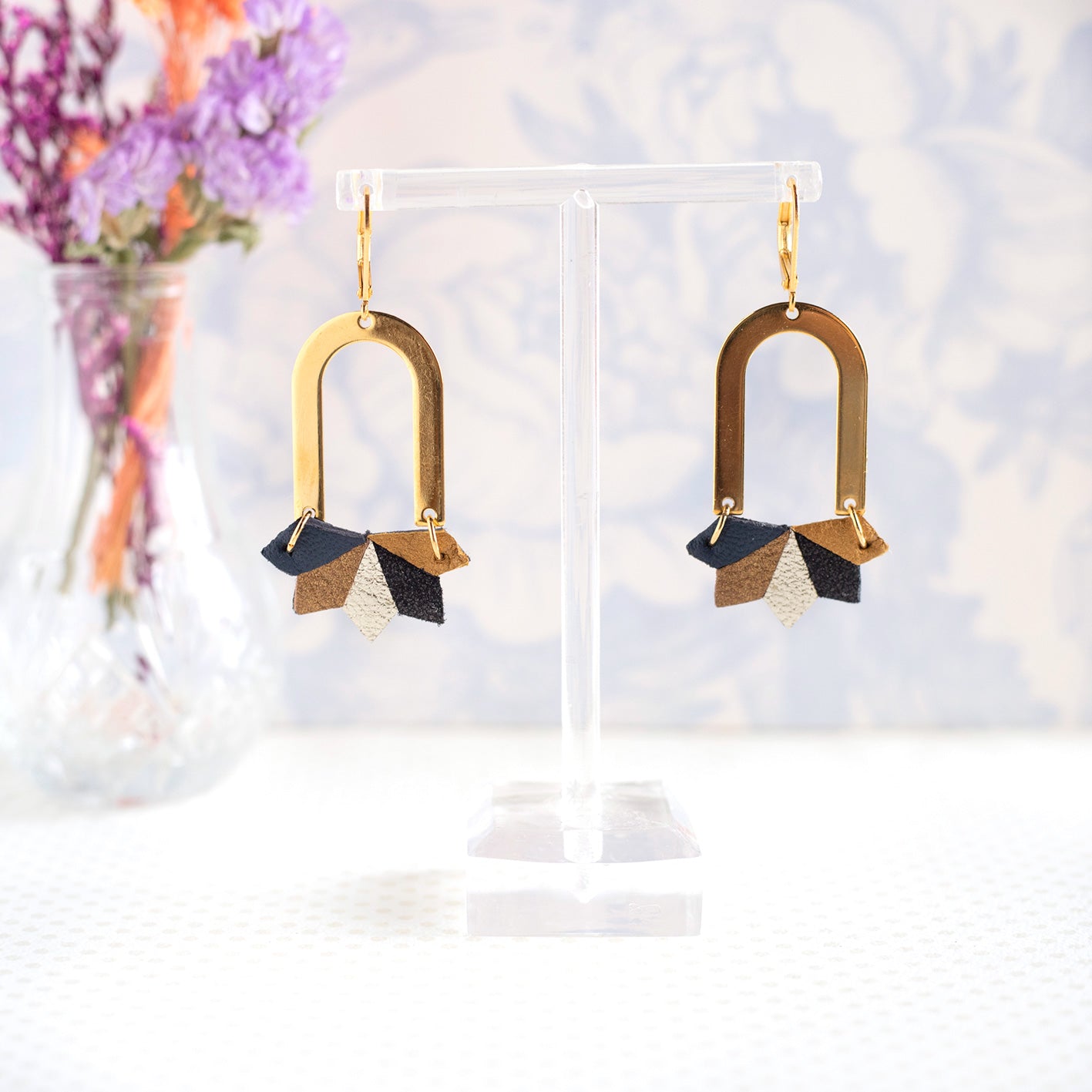 Boucles d’oreilles Viviane bleu indigo et bronze