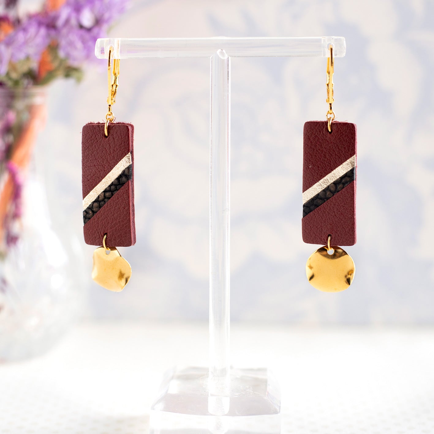 Boucles d’oreilles Margot bordeaux rondes