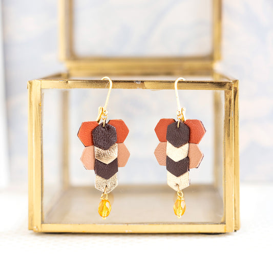 Boucles d’oreilles Mini Sixty cuir rouille saumon brun