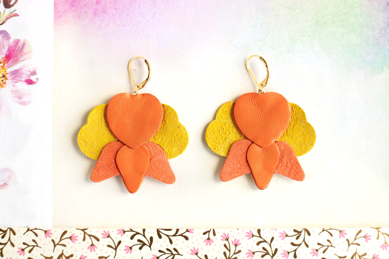 Boucles d’oreilles Orchidées - orange, rouge et jaune