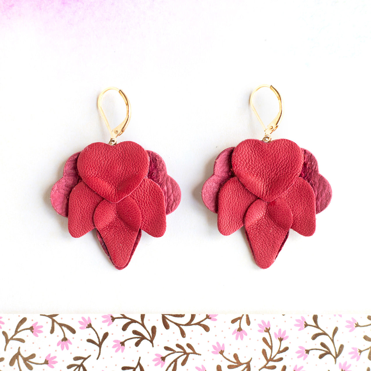 Boucles d’oreilles Orchidées - rouge, cuivré, terracotta