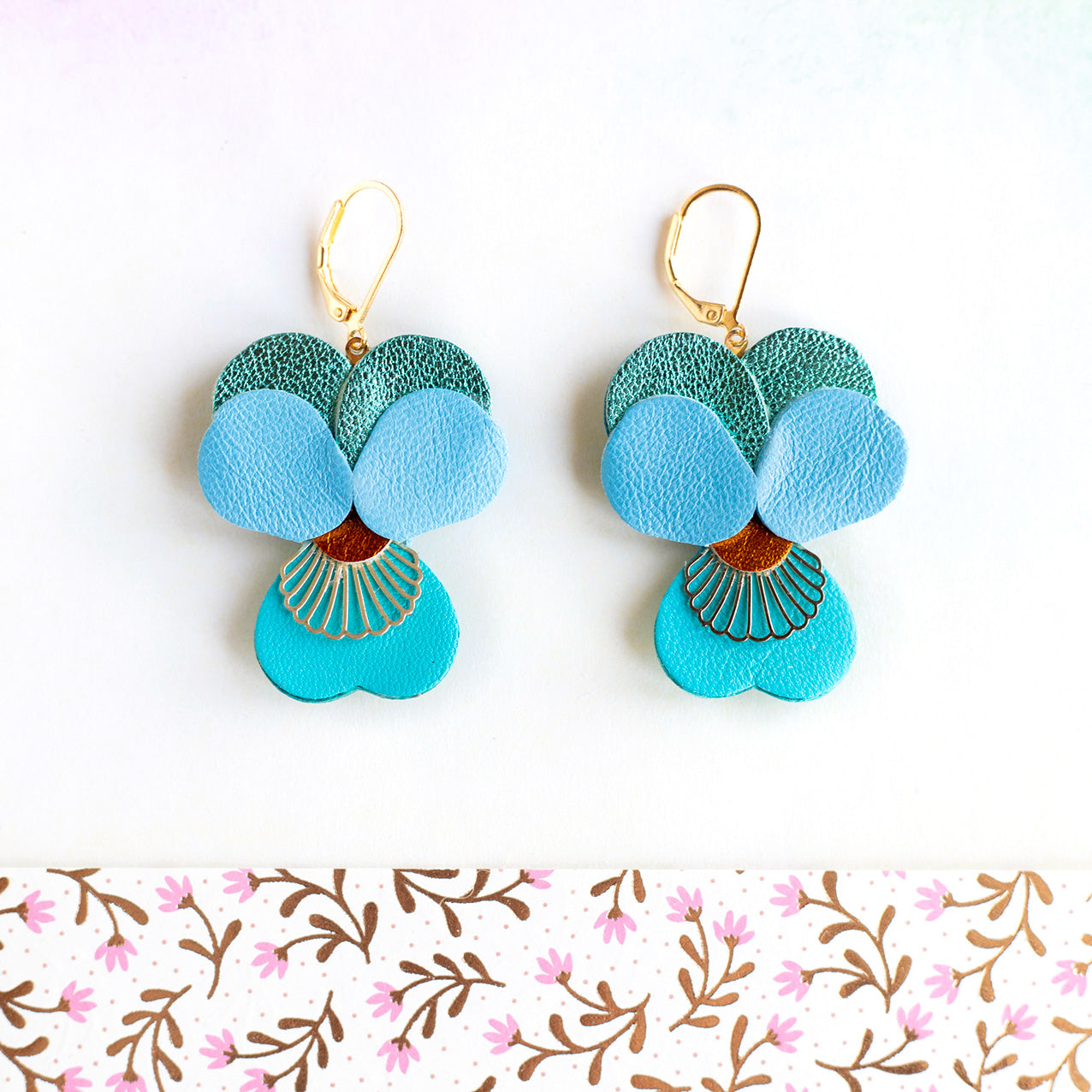 Boucles d’oreilles Pensées - bleu turquoise