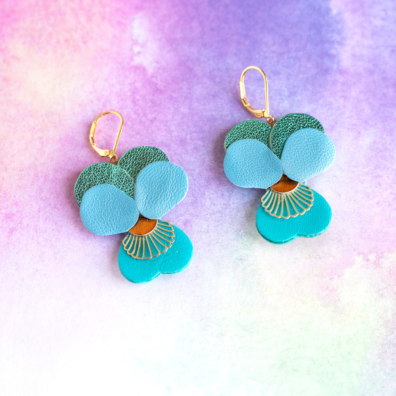 Boucles d’oreilles Pensées - bleu turquoise