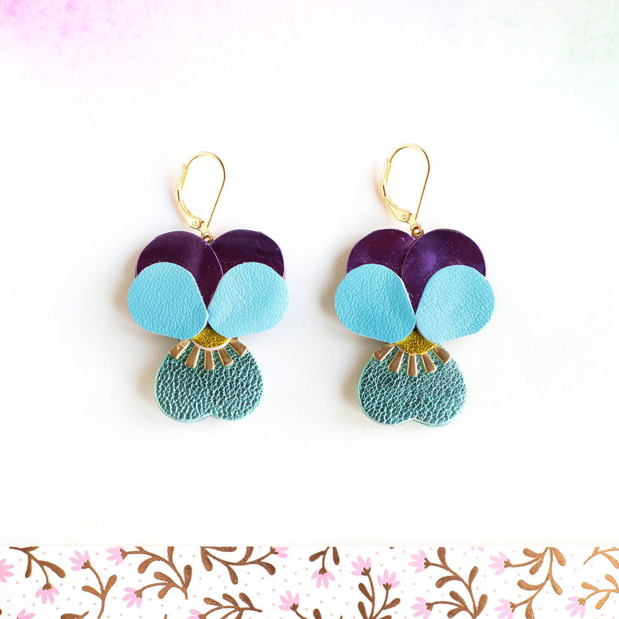 Boucles d’oreilles Pensées - bleu et violet métallisé