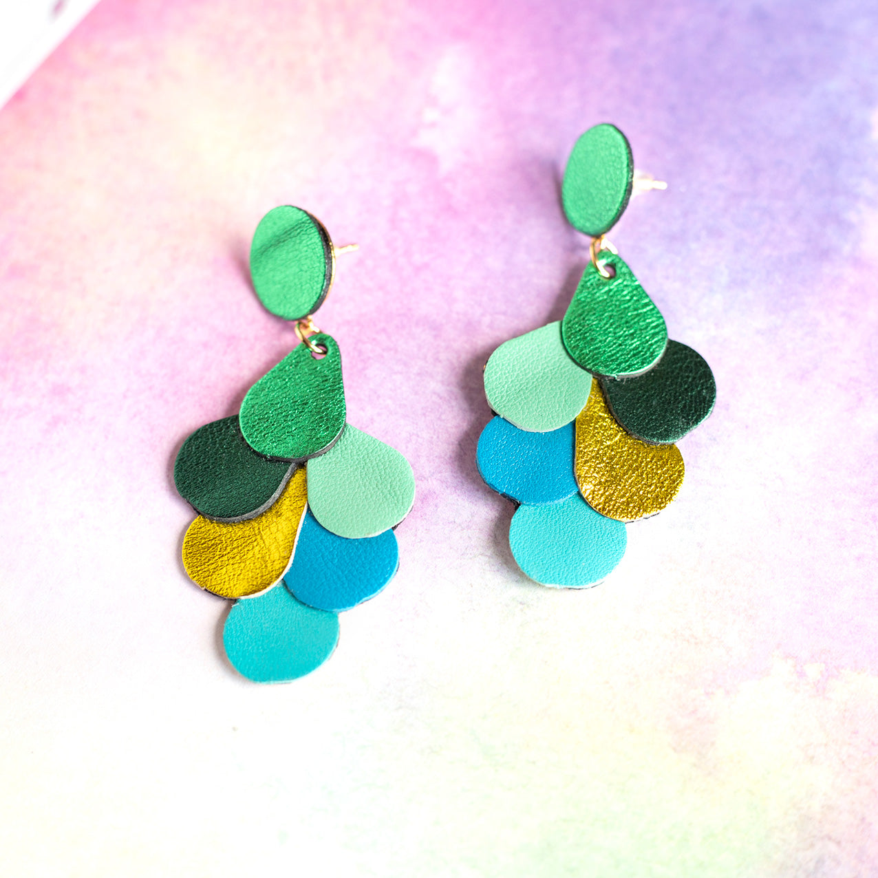 Boucles d'oreilles Queue de Paon vert et bleu