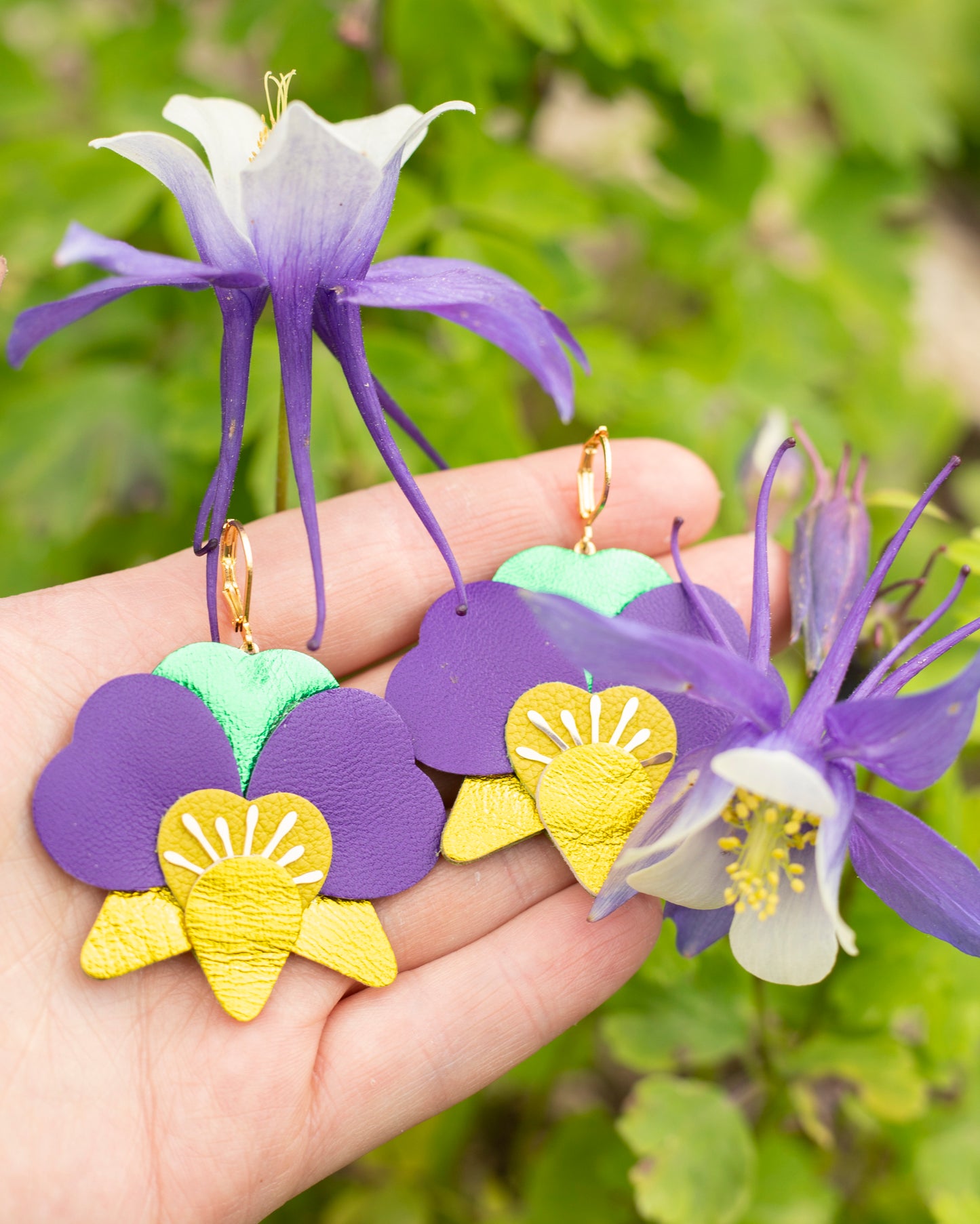 Boucles d’oreilles Orchidées - jaune, chartreuse, violet, vert