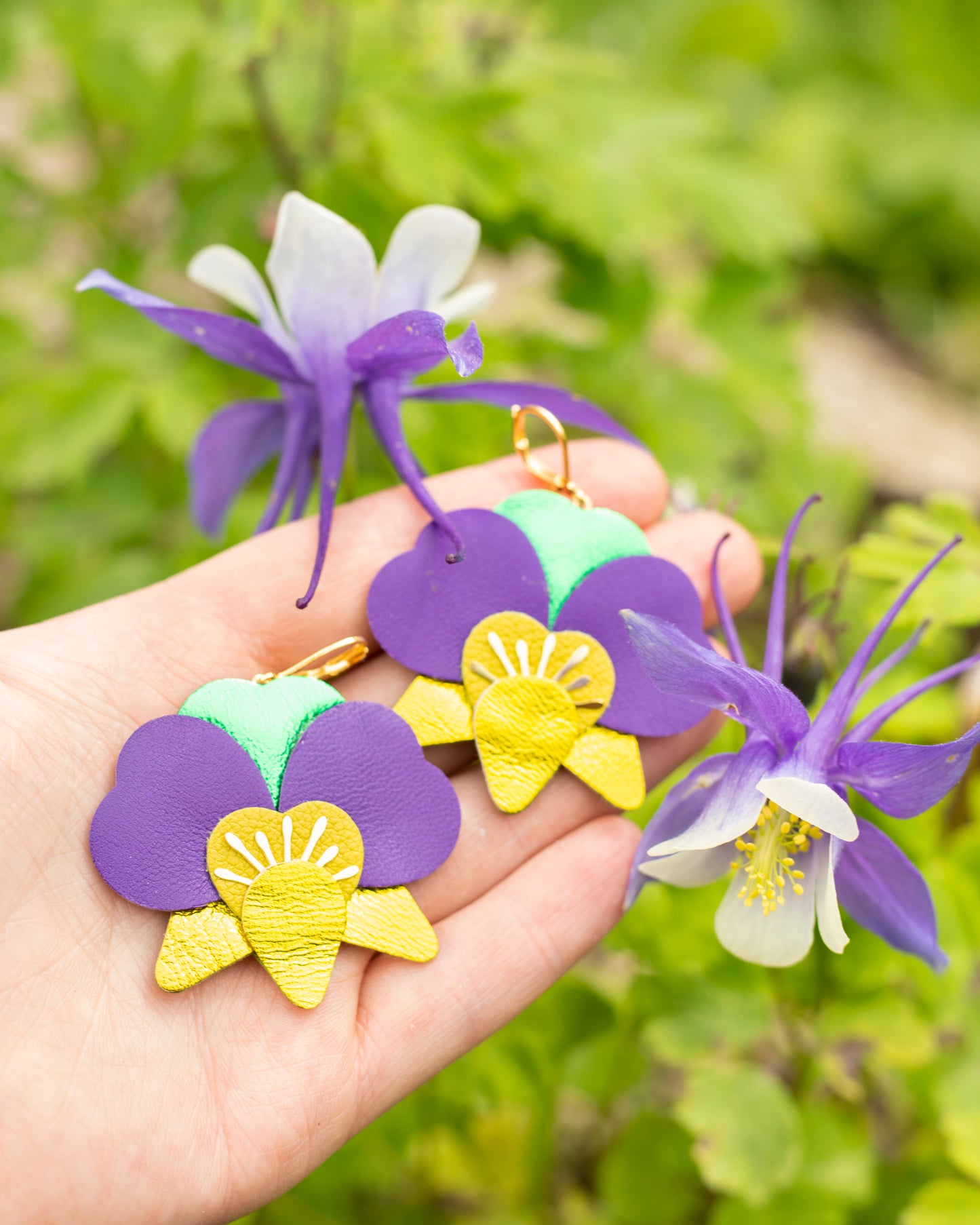 Boucles d’oreilles Orchidées - jaune, chartreuse, violet, vert