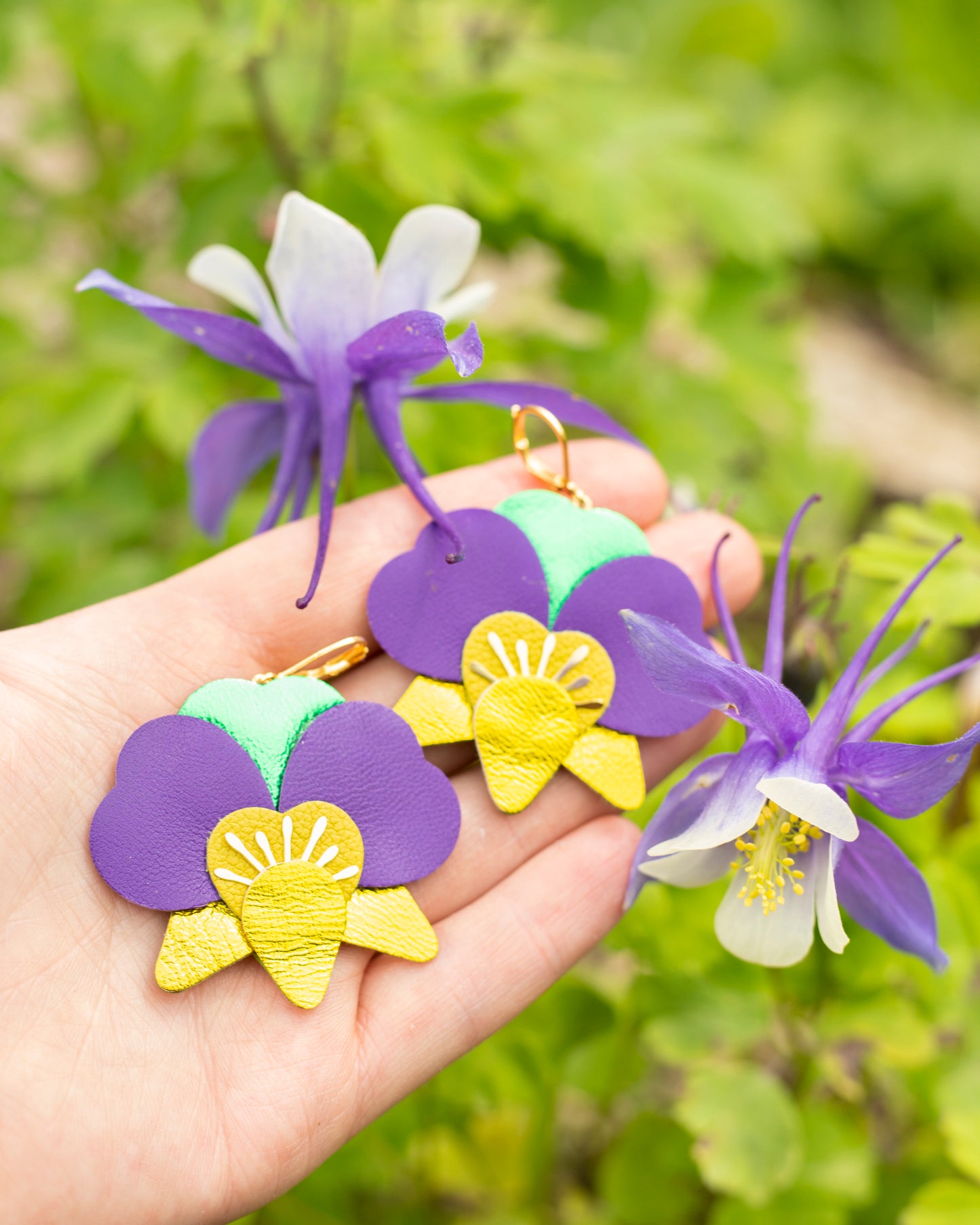 Boucles d’oreilles Orchidées - jaune, chartreuse, violet, vert