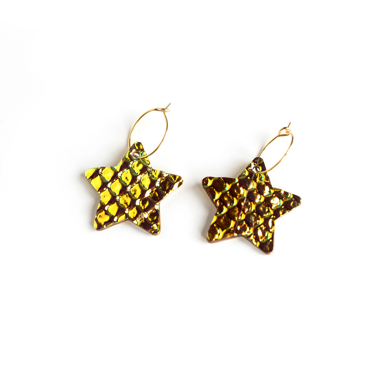 Boucles d'oreilles Etoiles holographiques rose et jaune