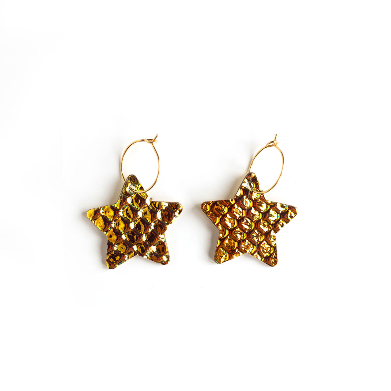 Boucles d'oreilles Etoiles holographiques rose et jaune