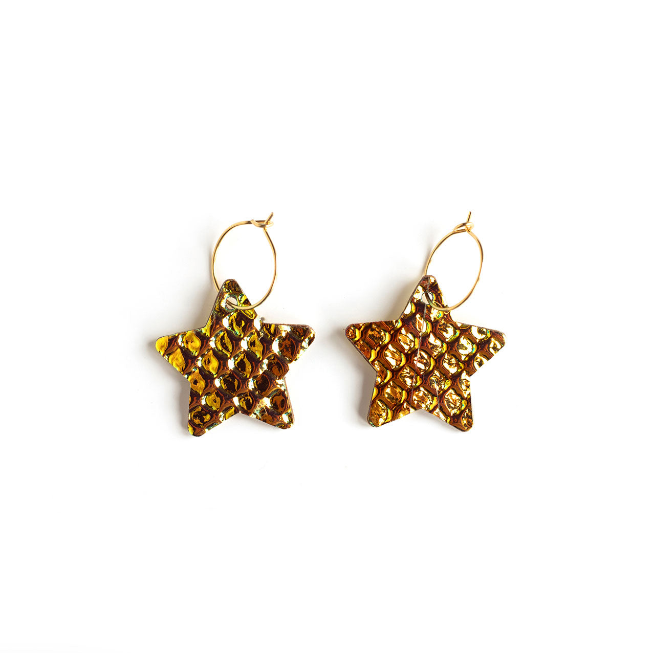 Boucles d'oreilles Etoiles holographiques rose et jaune
