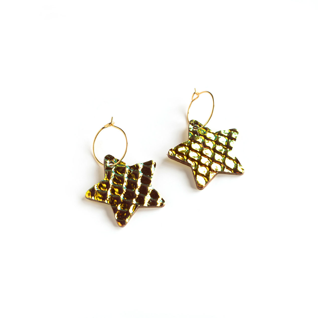 Boucles d'oreilles Etoiles holographiques rose et jaune
