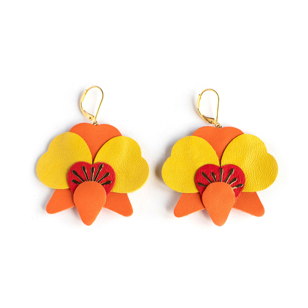 Boucles d’oreilles Orchidées - orange, rouge et jaune