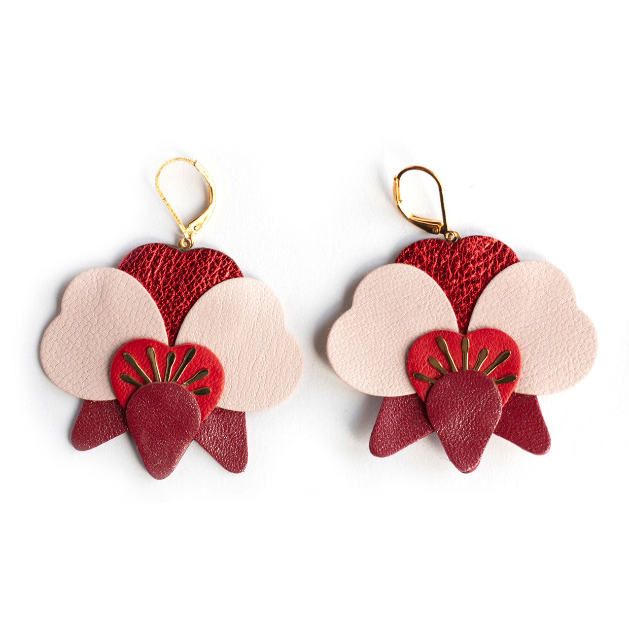 Boucles d’oreilles Orchidées - rouge Bordeaux, rouge vif, rose pâle