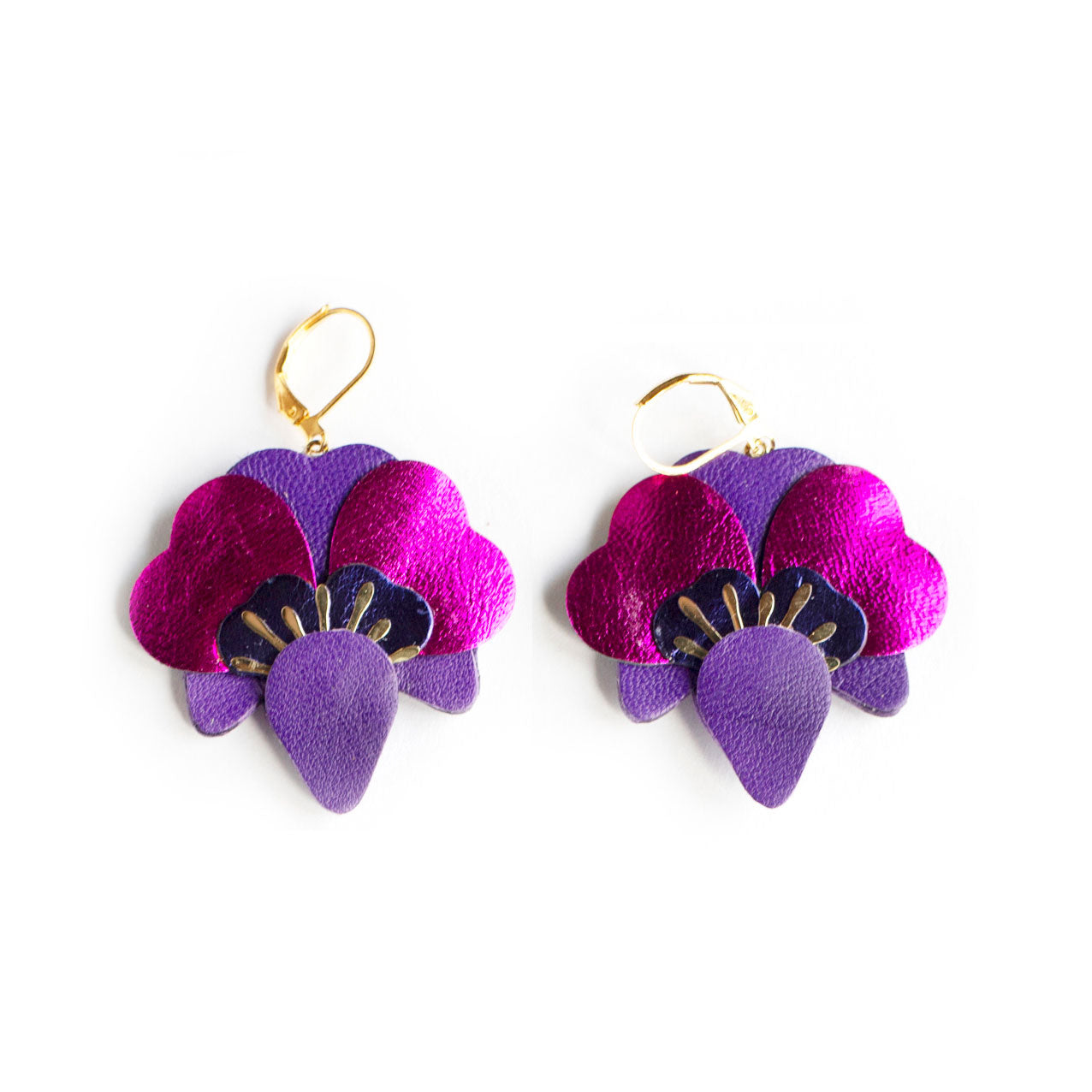 Boucles d’oreilles Orchidées - violet et rose fuchsia métallisé