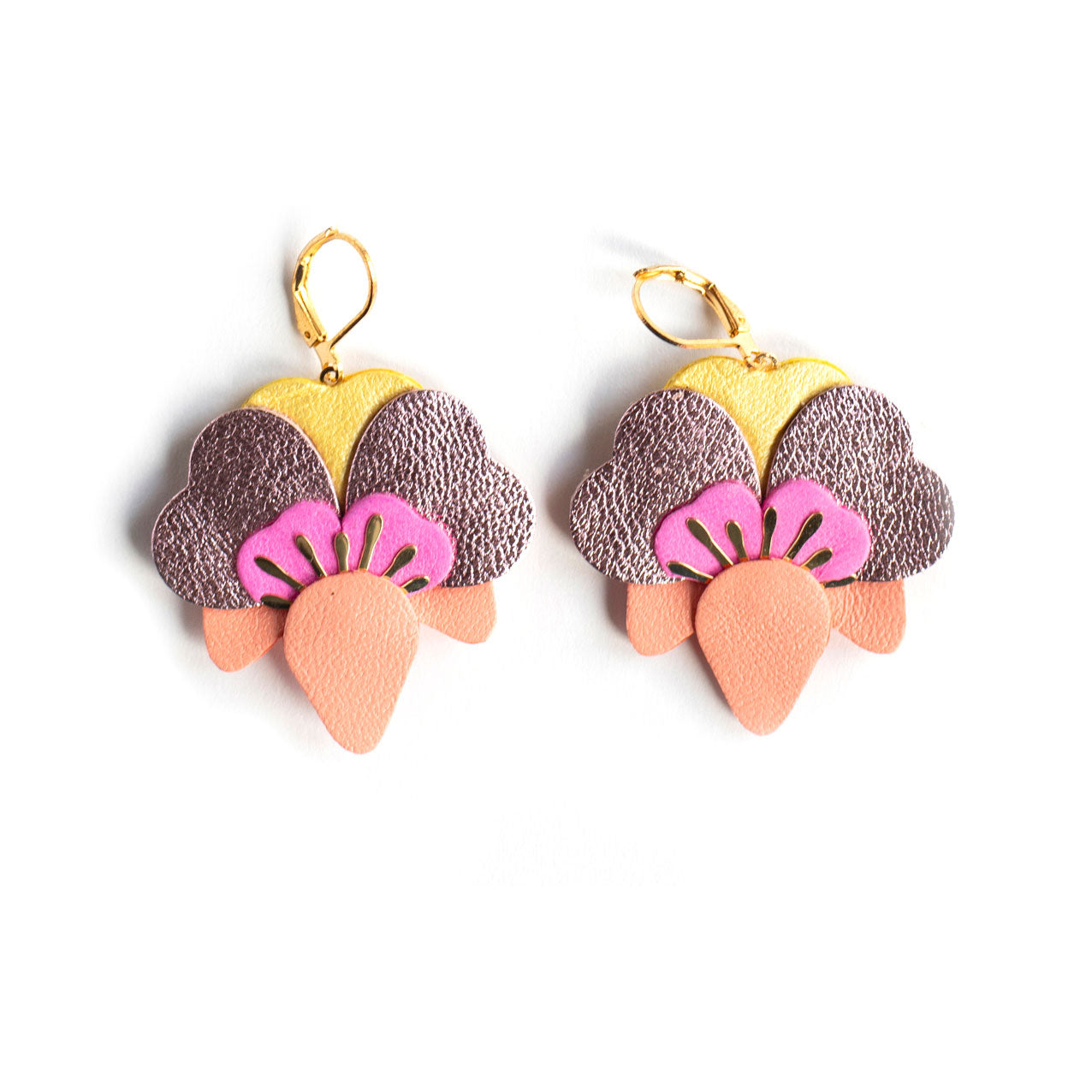 Boucles d'oreilles Orchidées - capucine, rose bonbon, jaune nacré