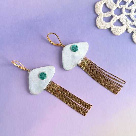 Boucles d'oreilles Méduses - cuir blanc nacré