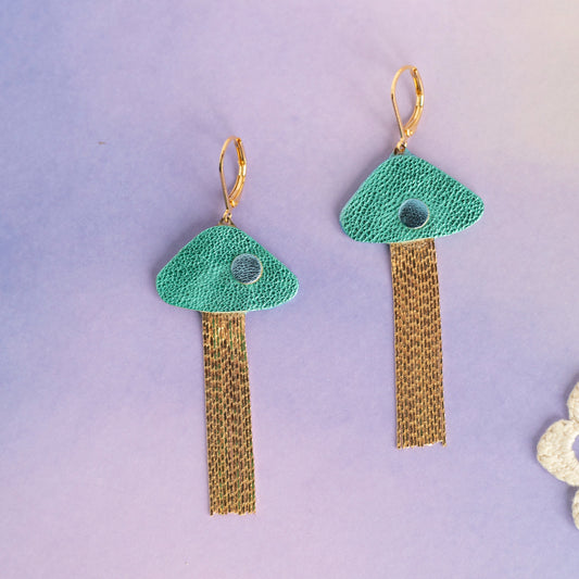 Boucles d'oreilles Méduses - cuir bleu turquoise