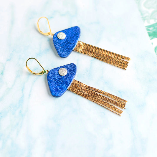 Boucles d'oreilles Méduses - cuir bleu outremer