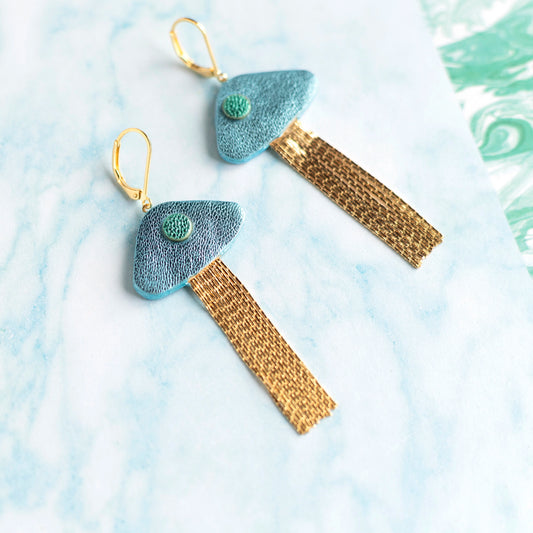 Boucles d'oreilles Méduses - cuir bleu ciel