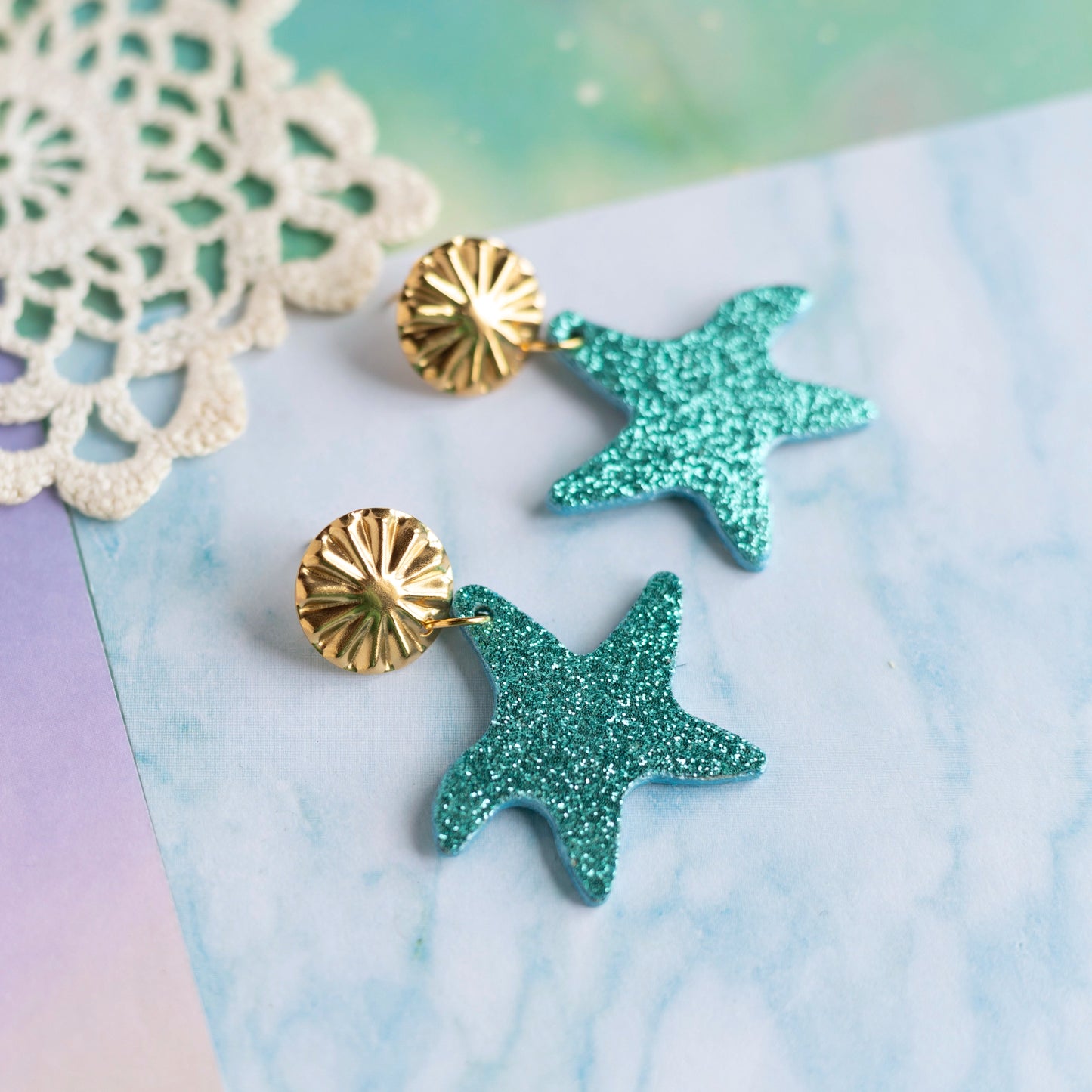 Boucles d'oreilles Calypso - cuir bleu turquoise et attaches en acier