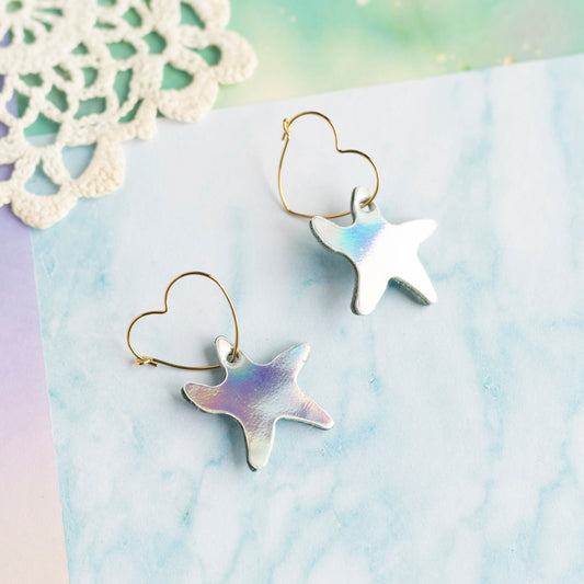 Boucles créoles Etoiles de mer holographique