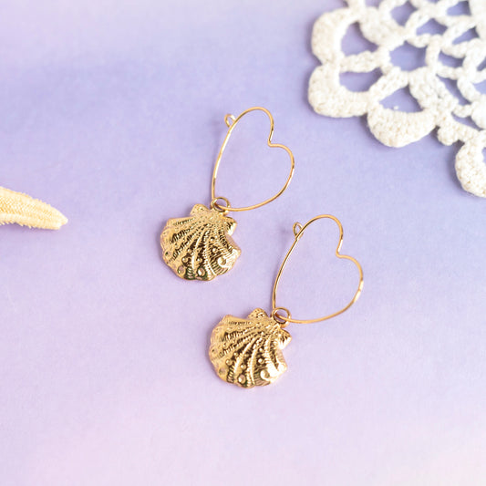 Boucles créoles petites coquilles acier doré