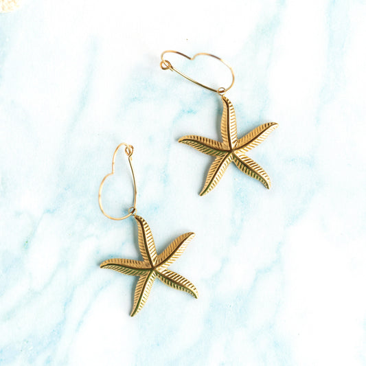 Boucles créoles étoiles de mer acier doré