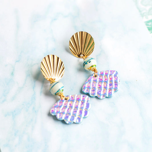 Boucles d'oreilles Ecumes - cuir holographique blanc