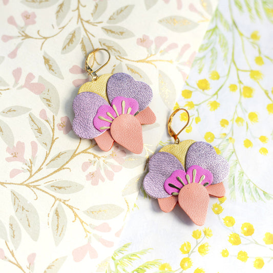 Orchid earrings - dawn yellow, light pink, raspberry