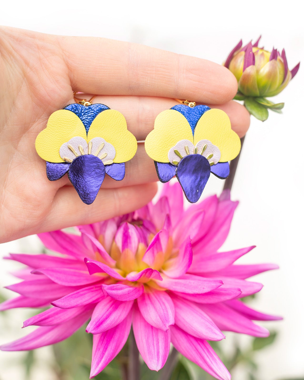 Boucles d’oreilles Orchidées - violet, mauve, jaune bleu