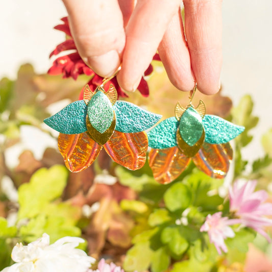 Boucles d’oreilles papillons bleu turquoise métallisé et holographique