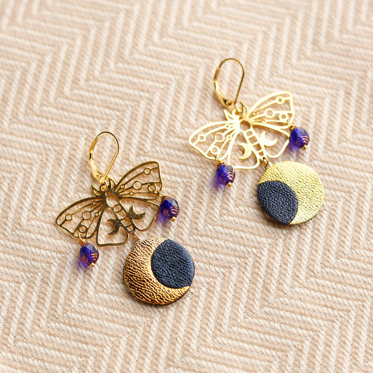 Boucles d’oreilles Papillons de Nuit bleue