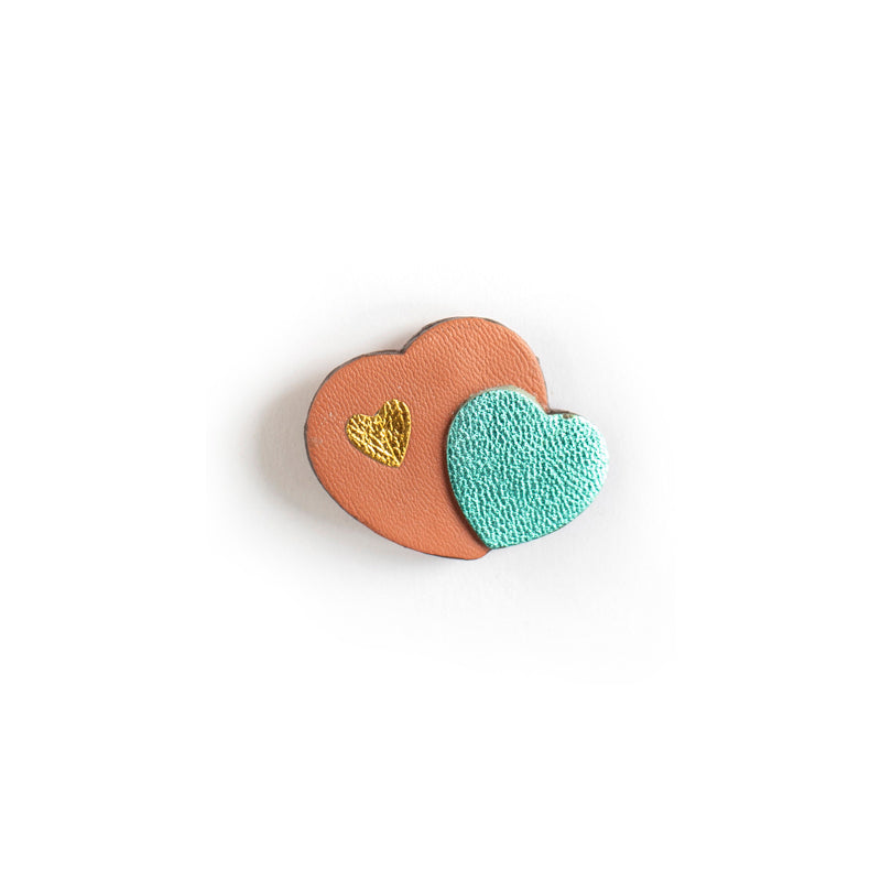 Broches Coeurs entrelacés en cuir multicolores