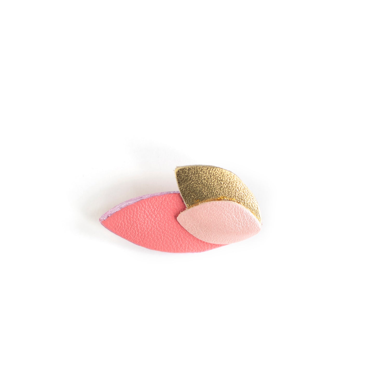 Broche Feuilles en cuir rose, doré, framboise