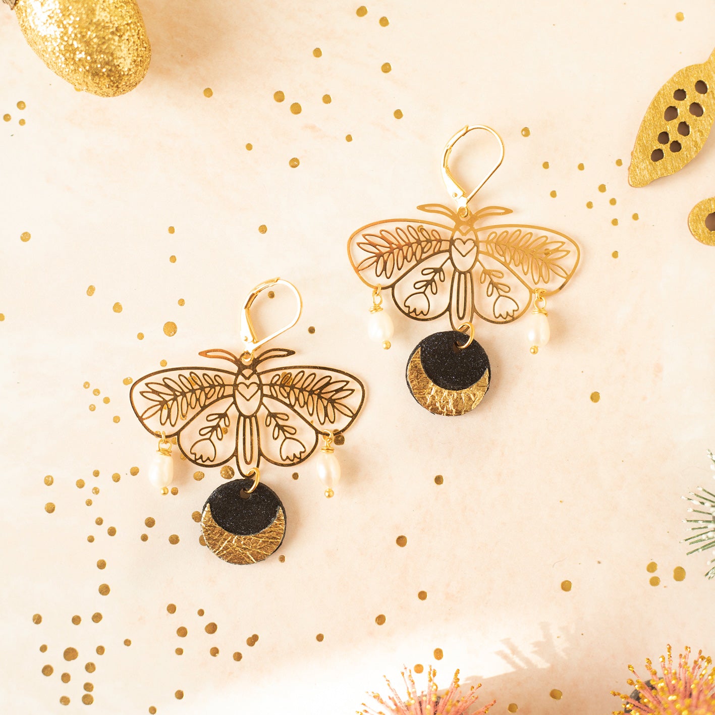 Boucles d’oreilles Lune Papillons de Nuit