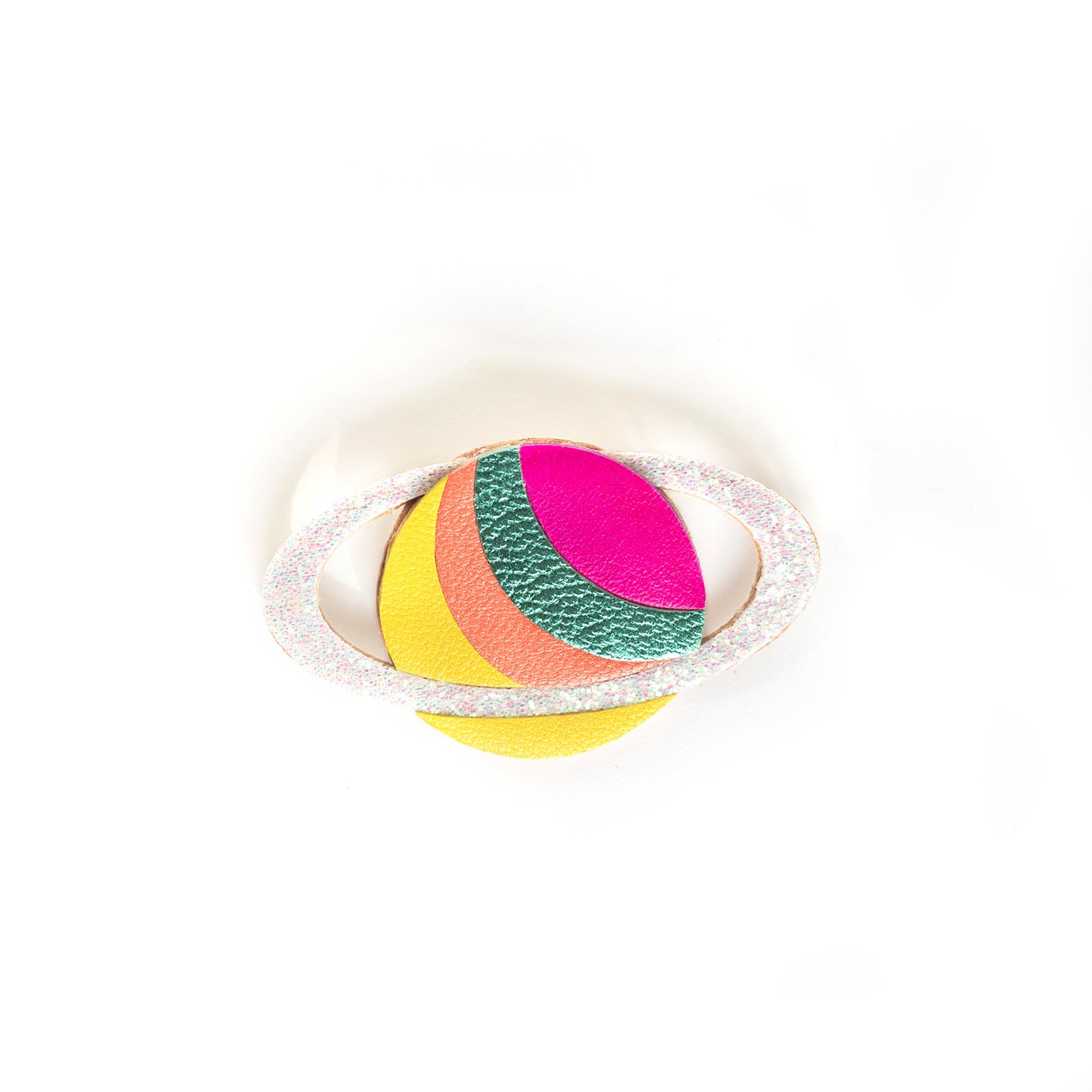 Broche Planète Saturne pailleté argent