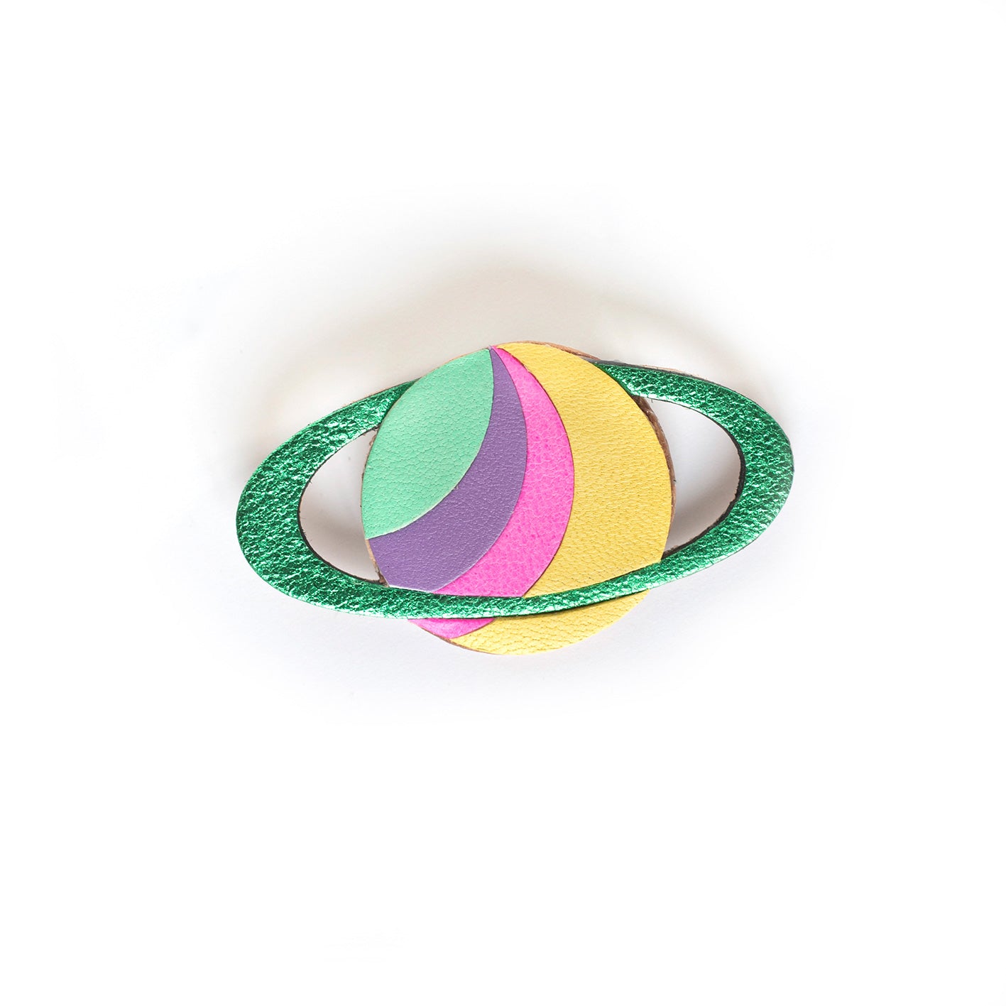 Broche Planète Saturne vert métal 4