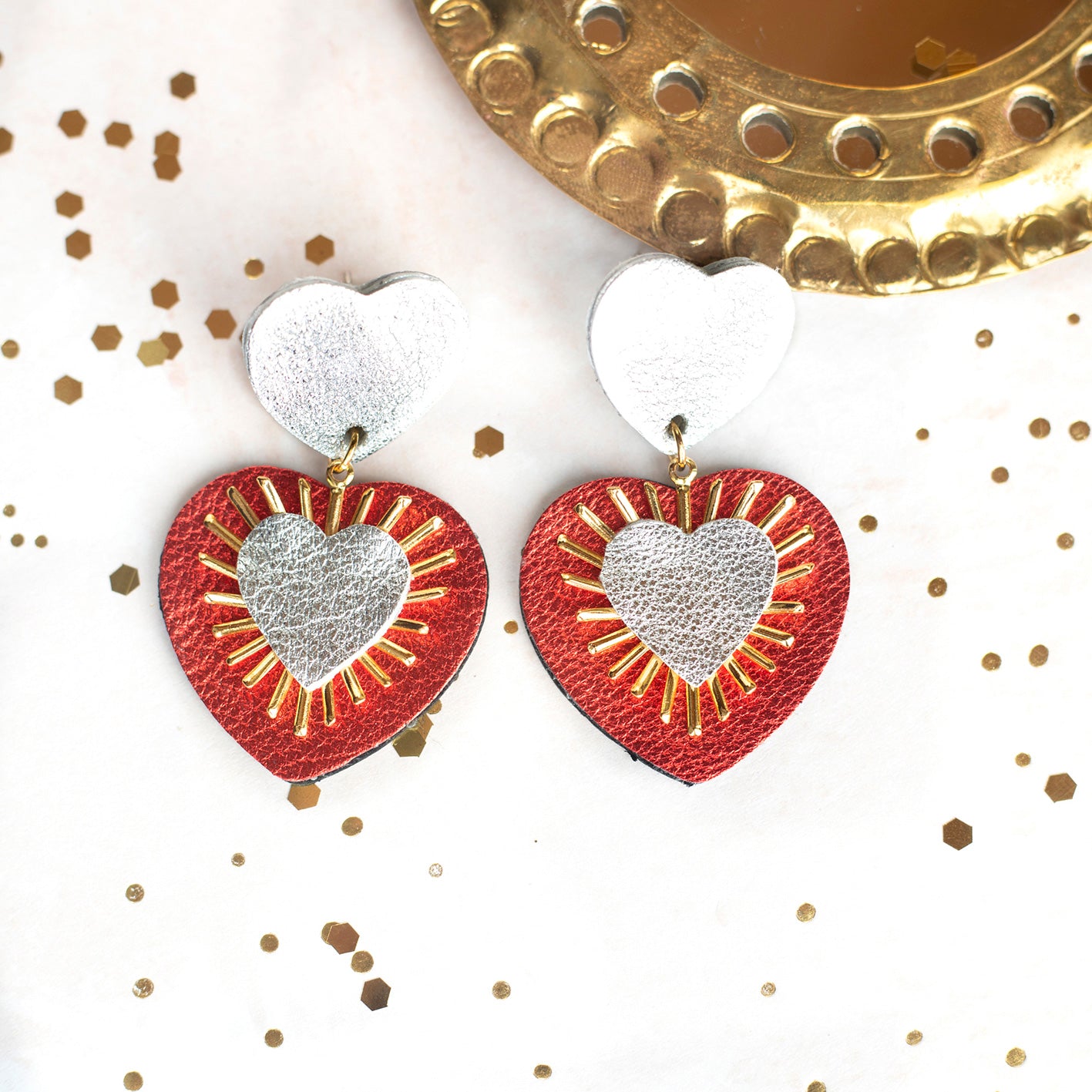 Boucles d'oreilles Sacré Coeur argent et rouge